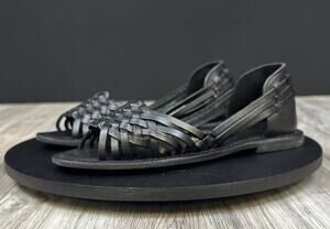 ASOS DESIGN Francis Leather Woven Flat Sandals Black Summer Slide Womens 5 NEW